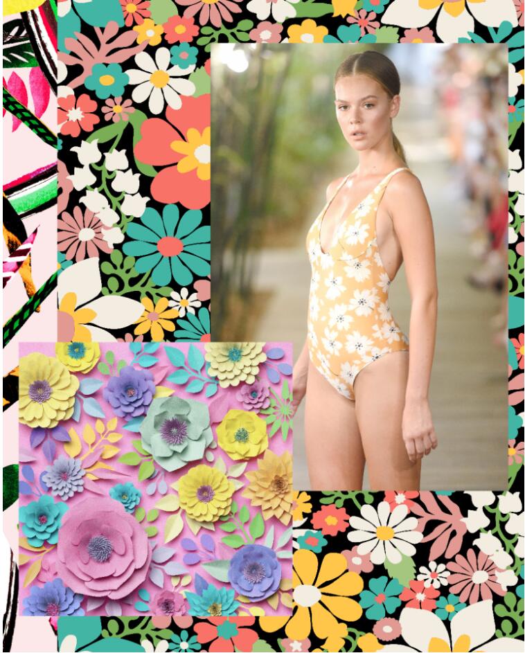 Retro Bloom Swimwear Print, Print Pattern, swimwear Trends, Spring 2020 trends, Summer 2020 trends
