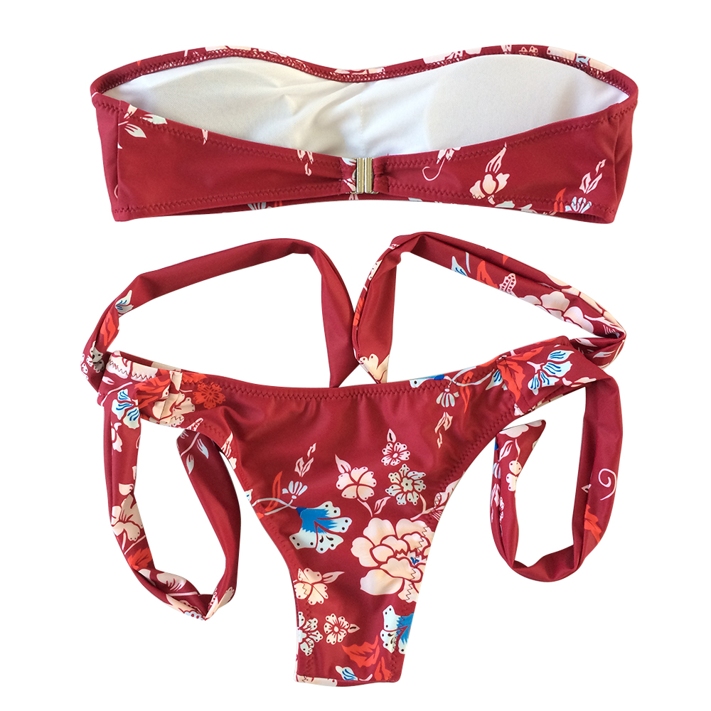 customized designer red strapless bikini