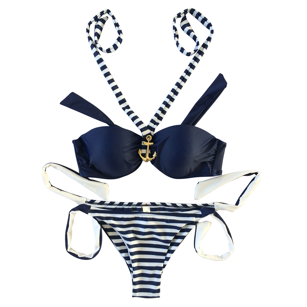 stripes navy bikini beach wear OEM and ODM BSCI factory