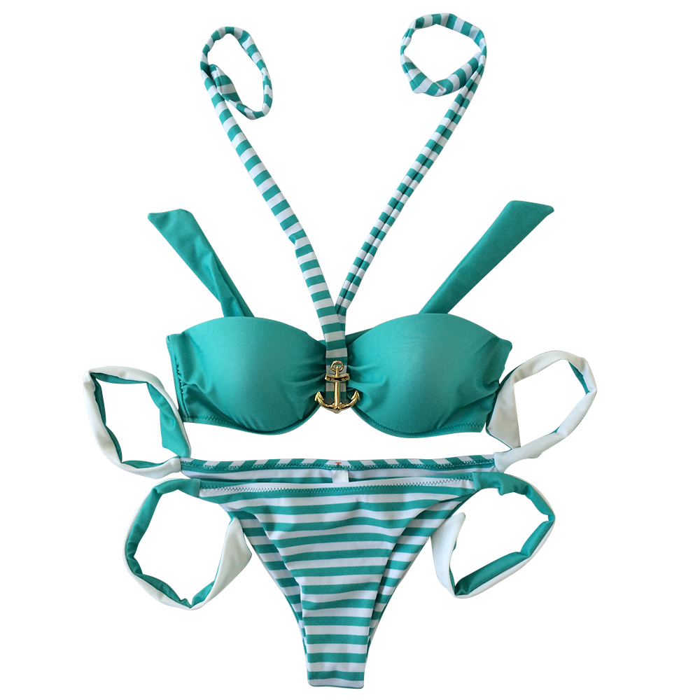 Turquoise push up swimsuit bikini