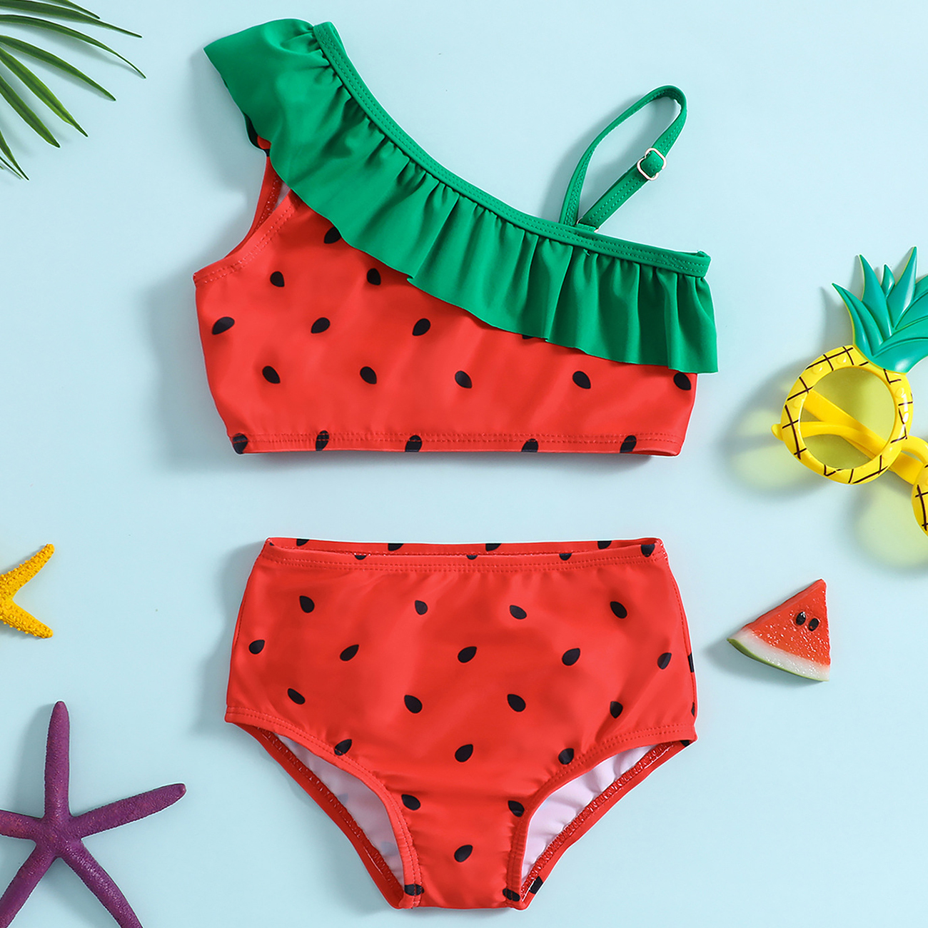 Adorable Girls' Two-piece Bikinis Baby Gilr Bathingsuits Bikini Factory Direct Price Ruffles Fruits Printed Swimwear for Teenager Girls